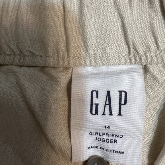 GAP Girlfriend Jogger Pants Women’s Size 14 Beige Khaki Casual Elastic Waist - Picture 3 of 8